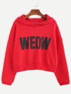 Romwe Red Letter Print Dropped Shoulder Seam Hooded Sweatshirt