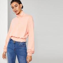 Romwe Zip Half Placket Elastic Hem & Cuff Pullover