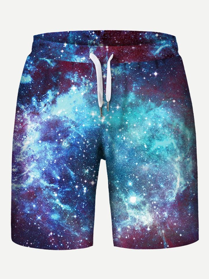Romwe Galaxy Print Drawstring Shorts
