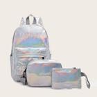 Romwe Embroidered Detail Iridescent Backpack 3pcs
