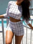 Romwe Plaid Crop Top With Slim Shorts