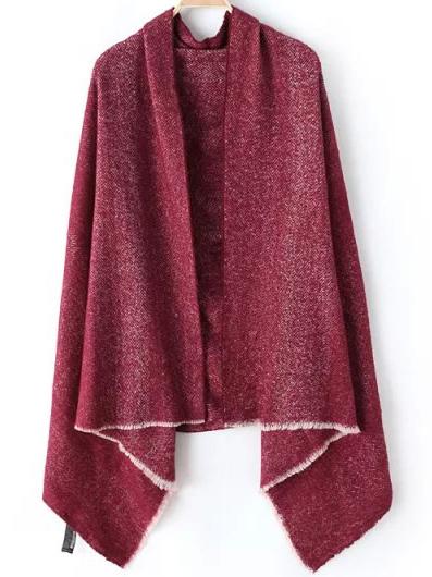 Romwe Women Fringe Dark Red Scarf