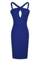 Romwe Croessed Blackless Blue Bodycon Dress