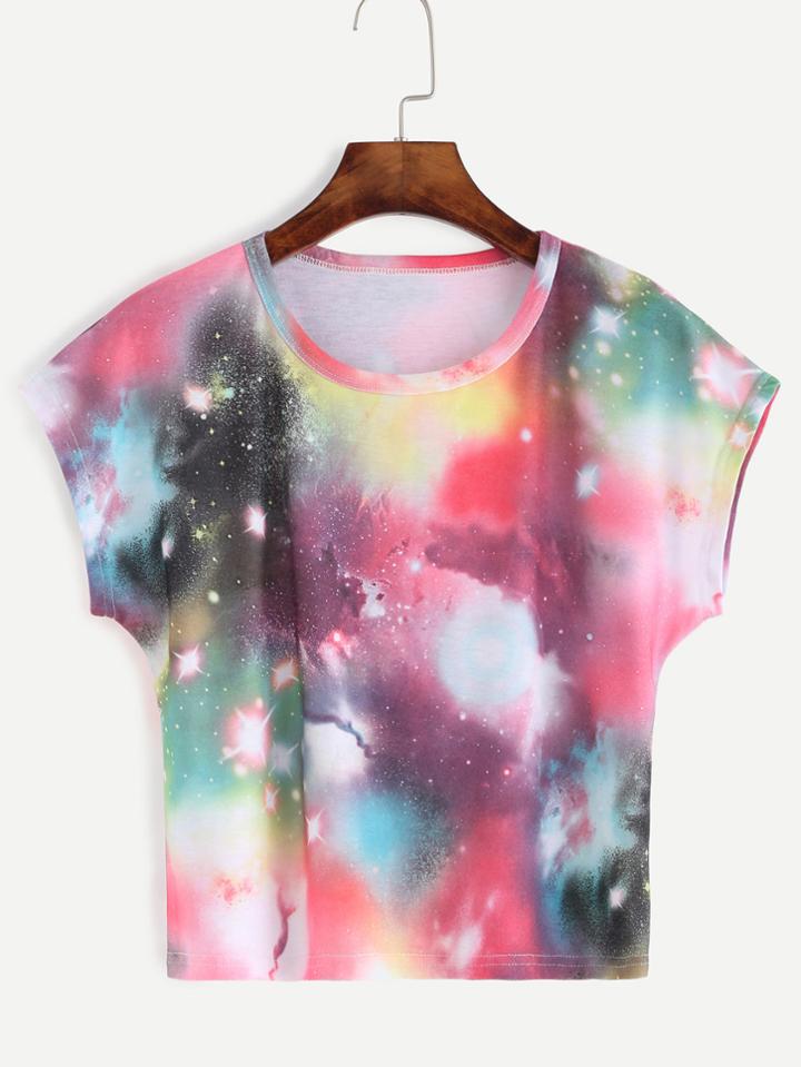 Romwe Tie Dye Galaxy Print Crop T-shirt