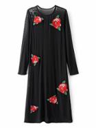 Romwe Embroidered Rose Patch Mesh Dress