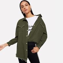 Romwe Dual Pocket Raw Hem Coat