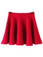 Romwe Elastic Waist A-line Red Skirt