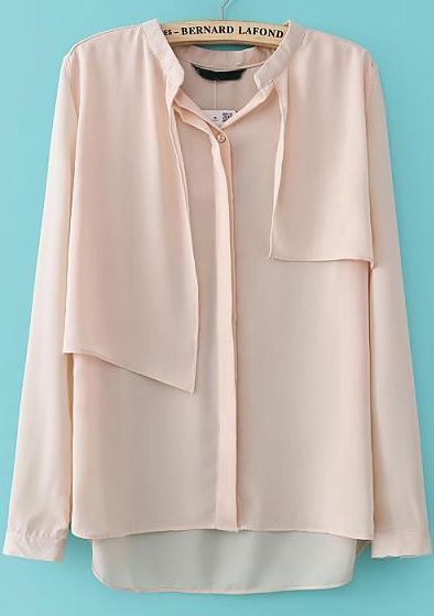 Romwe Pink Long Sleeve Cape Dipped Hem Blouse