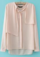 Romwe Pink Long Sleeve Cape Dipped Hem Blouse