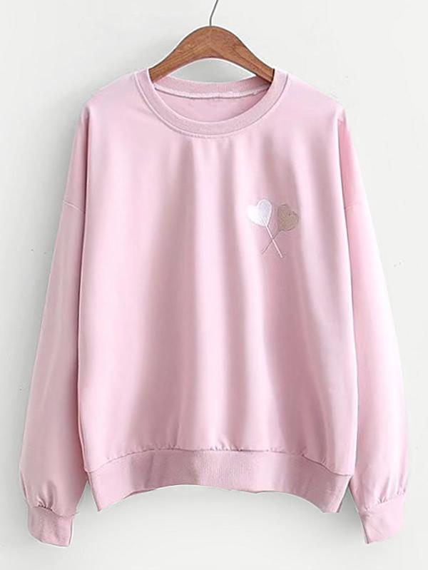 Romwe Heart Embroidery Jumper Sweatshirt