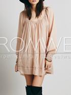 Romwe Apricot Long Sleeve Backless Dress
