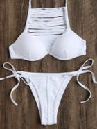 Romwe White Ladder Cutout Tie Side Bikini Set