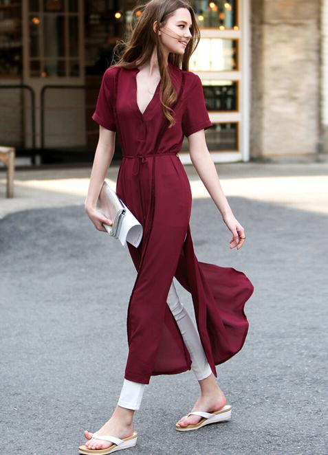 Romwe V Neck Side Split Dress