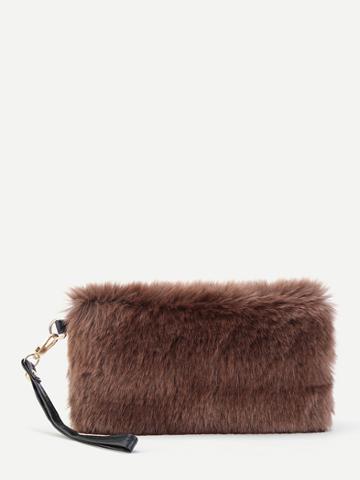 Romwe Faux Fur Design Clutch Bag