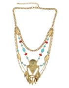 Romwe Gold Multi-layer Chain Statement Necklaces