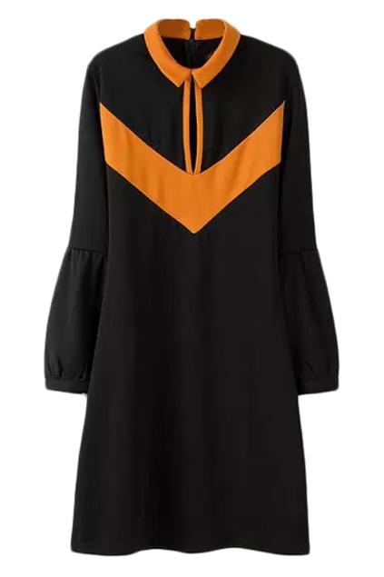 Romwe Color Block Cut-out Black Dress