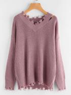 Romwe Cutout Neck Raw Distressed Jumper