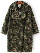 Romwe Army Green Hidden Button Camouflage Coat