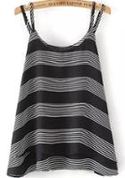 Romwe Spaghetti Strap Striped Chiffon Black Cami Top