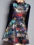Romwe Multicolor Collar Long Sleeve Print Dress