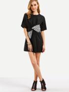 Romwe Black Short Sleeve Bow Dress