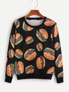 Romwe Black Hamburgers Print Sweatshirt