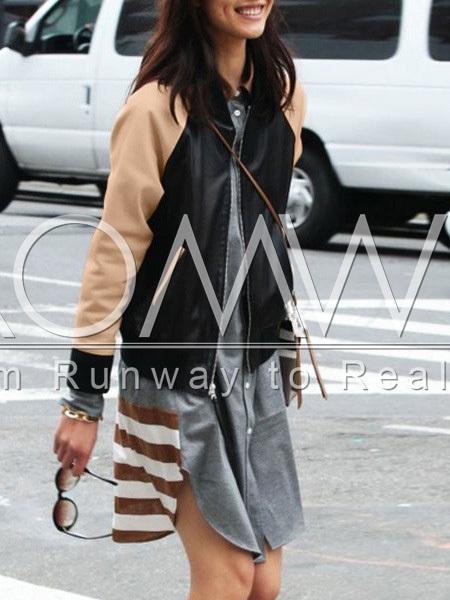 Romwe Black Apricot Long Sleeve Pu Leather Jacket
