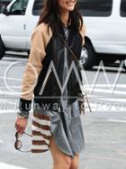 Romwe Black Apricot Long Sleeve Pu Leather Jacket