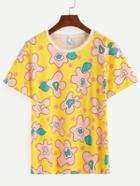 Romwe Multicolor Flower Print T-shirt
