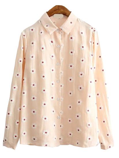 Romwe Flower Print Pink Blouse