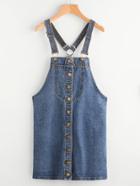 Romwe Single Breasted Pocket Panel Denim Pinafore Dress