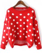 Romwe High Low Polka Dot Red Sweater