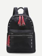 Romwe Contrast Zipper Nylon Backpack With Studded