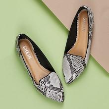 Romwe Snake Print Loafer Flats