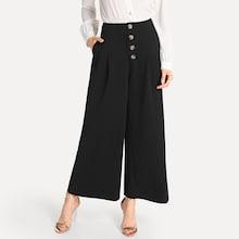 Romwe Slant Pocket Button Wide Leg Pants