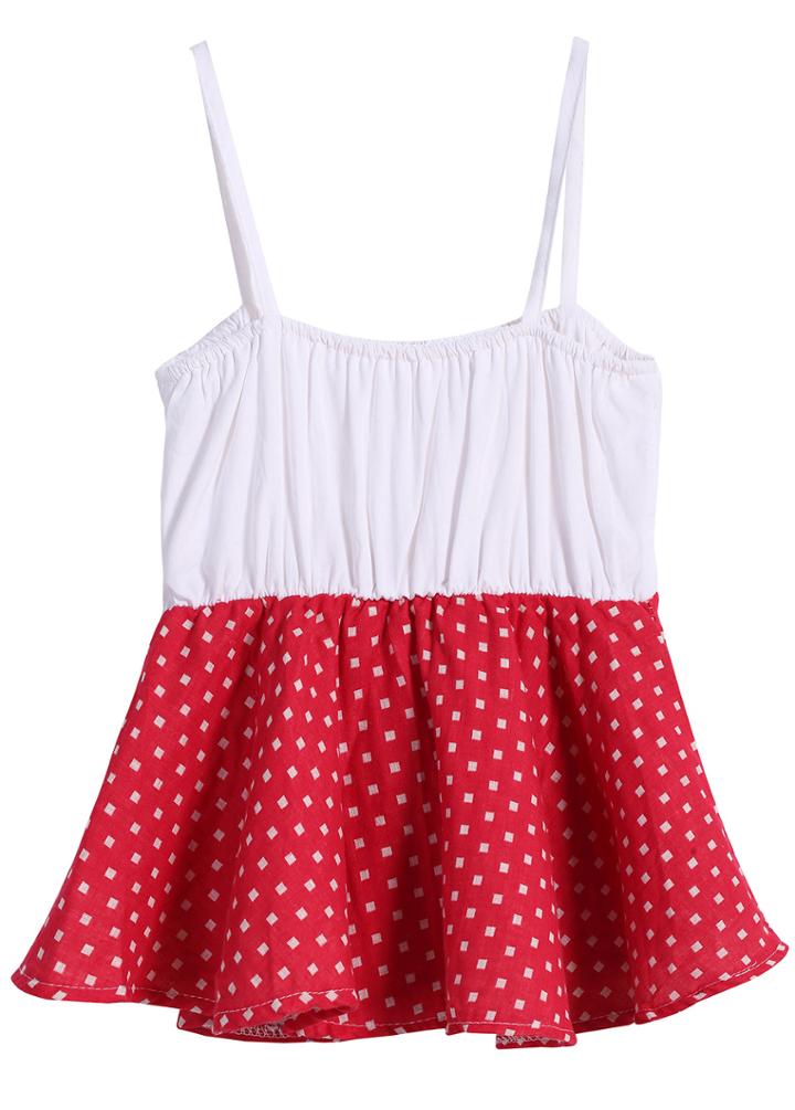 Romwe Colour-block Strap Square Print Ruffle Vest