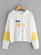 Romwe Slogan Embroidered Color Block Hoodie