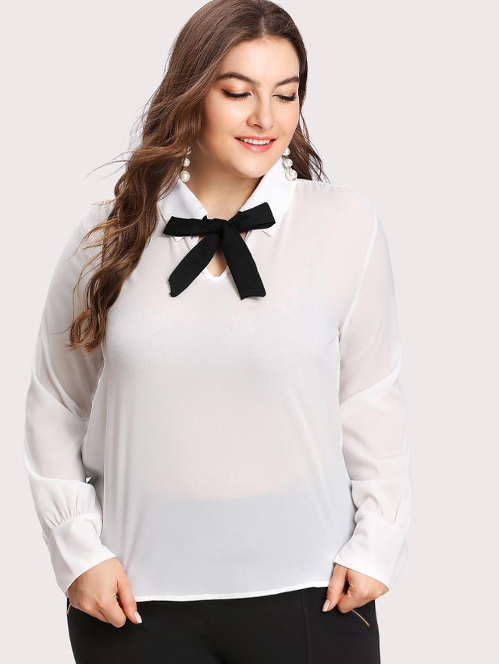 Romwe Contrast Tie Neck Blouse