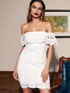 Romwe Straight Across Lace Ruffle Bodycon Dress