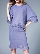 Romwe Purple Tassel Knit Top With Skirt