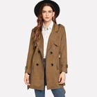 Romwe Plain Double Breasted Epaulette Coat