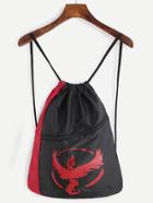 Romwe Red And Black Logo Print Drawstring Nylon Bucket Bag