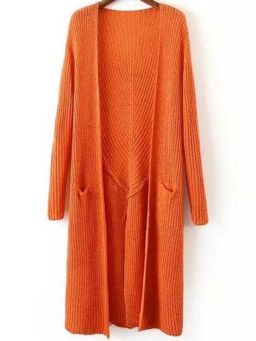 Romwe Long Sleeve Slit Back Ornge Cardigan