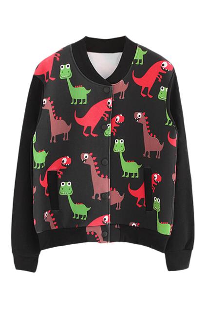 Romwe Cartoon Dinosaur Print Dual-tone Jacket