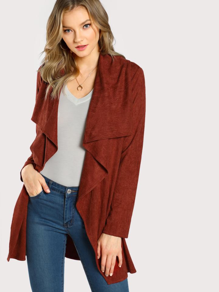Romwe Self Tie Waterfall Wrap Coat