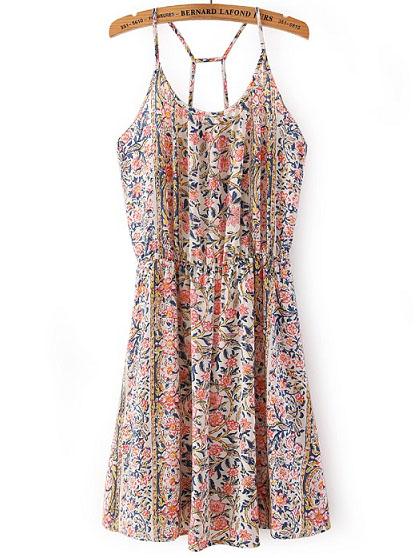 Romwe Multicolor Floral Spaghetti Strap Dress