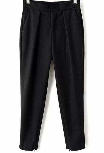 Romwe Black Pockets Crop Pant