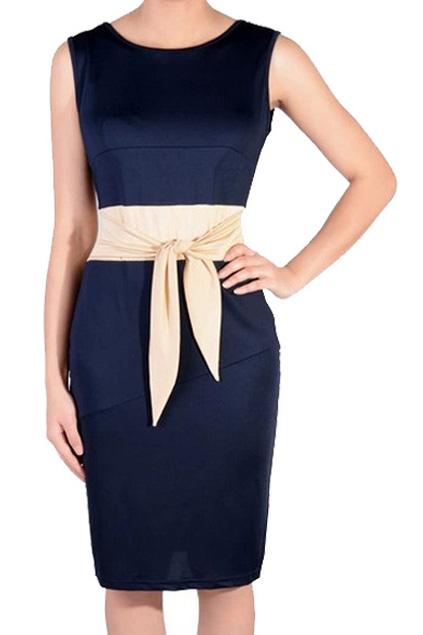 Romwe Self-tie Sleeveless Navy-blue Dress