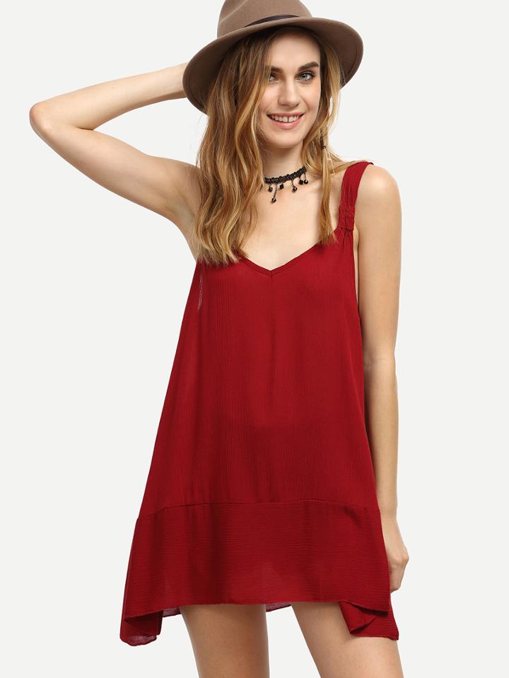 Romwe Burgundy Wide Strap Swing Dress