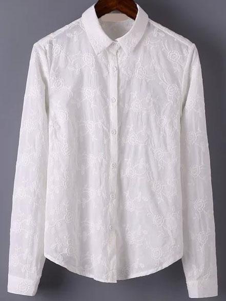 Romwe Flower Embroidery White Blouse